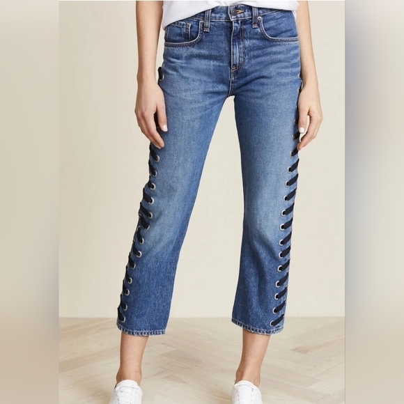 Veronica Beard Denim - 𝅺veronica Beard High Rise Ines Girlfriend Lace Up Jeans Size 25 NWT